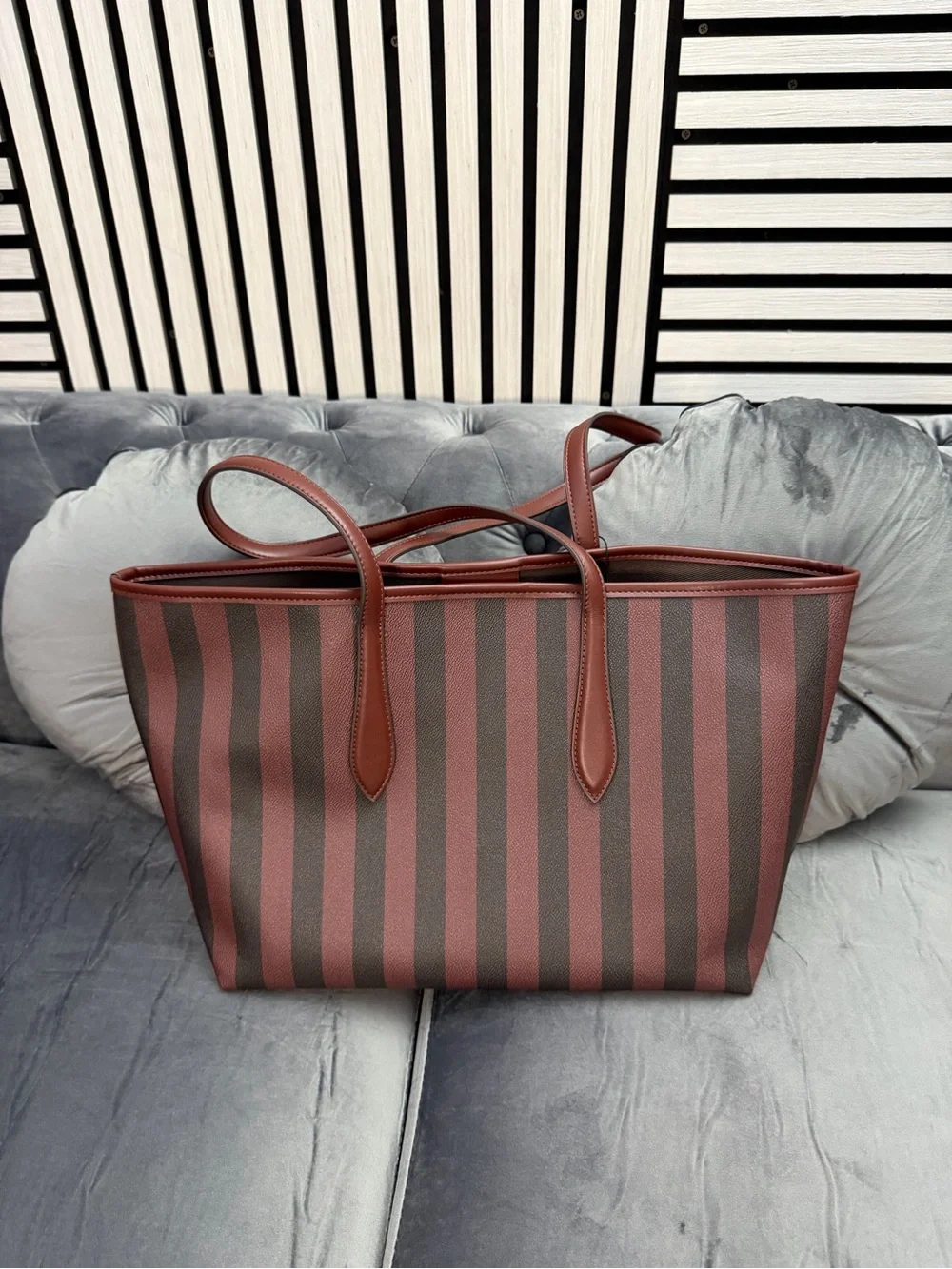 Striped Brown Tote Bag - Classic Everyday Carry